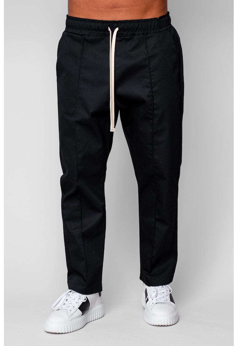 Pantalon lung cu snur Heavy Cotton Black 19917 - Negru