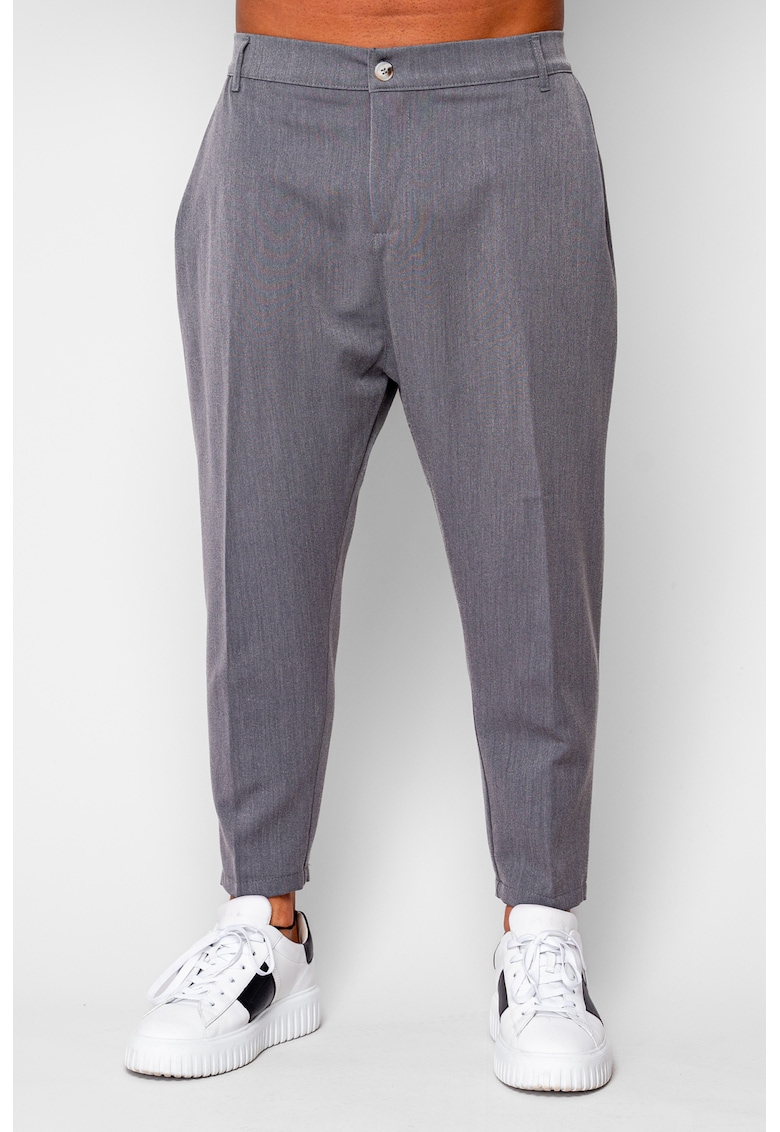 Pantalon lung cu elastic si nasture Grey Anthracite 19921 - Gri