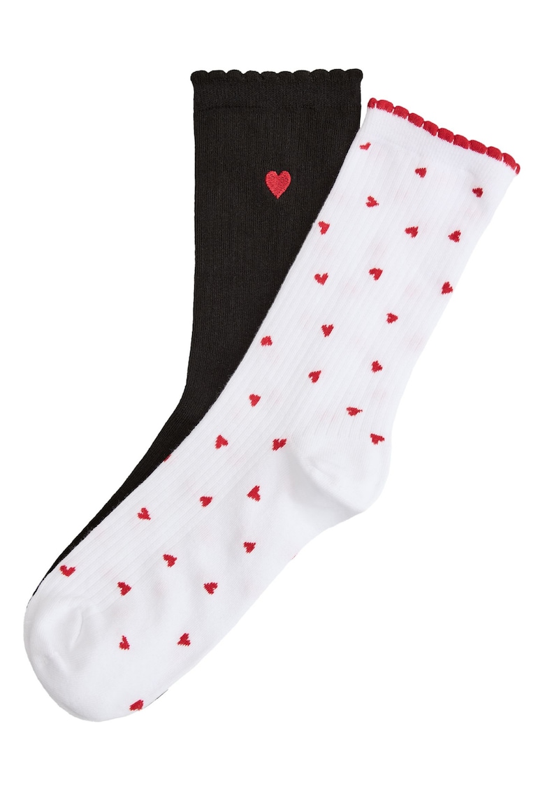 Sosete dama - Lungi - Cu inimioare - set de 2 perechi - Negru-Alb - Amora - Negru