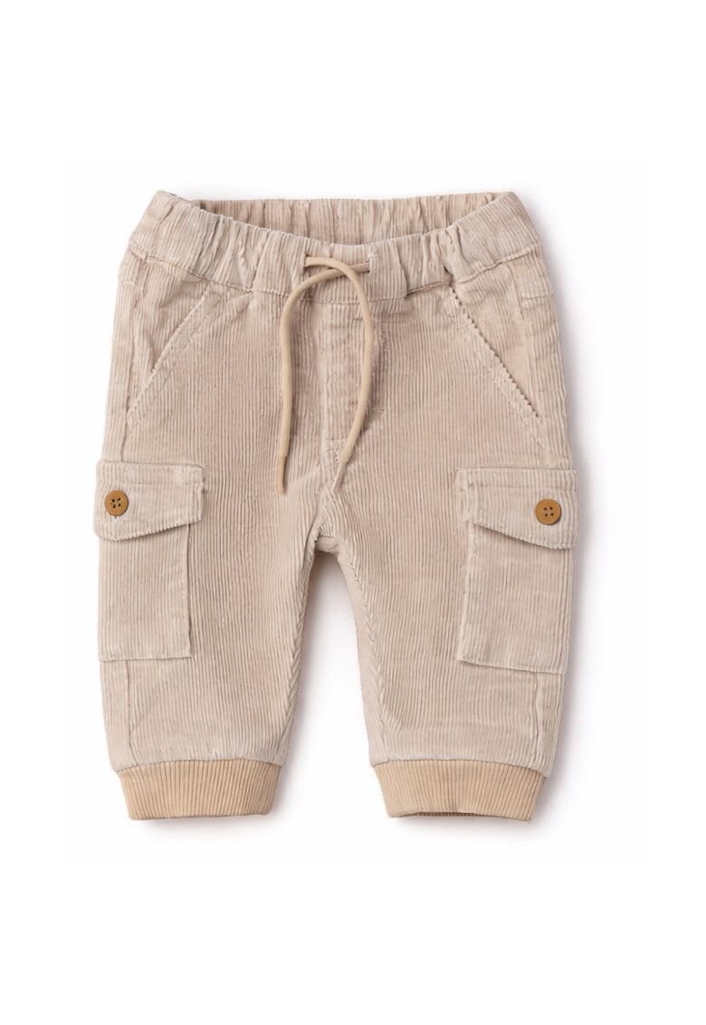 Pantaloni bebe baieti din catifea elastica cu buzunare cargo - Bej deschis