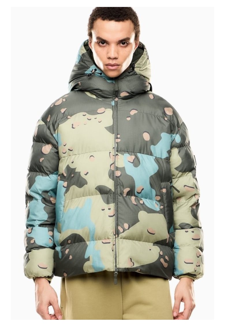 Geaca barbati MOUNTAIN M ECO DOWN HOODED JACKET GRAPHIC - Poliamida - Verde - Verde
