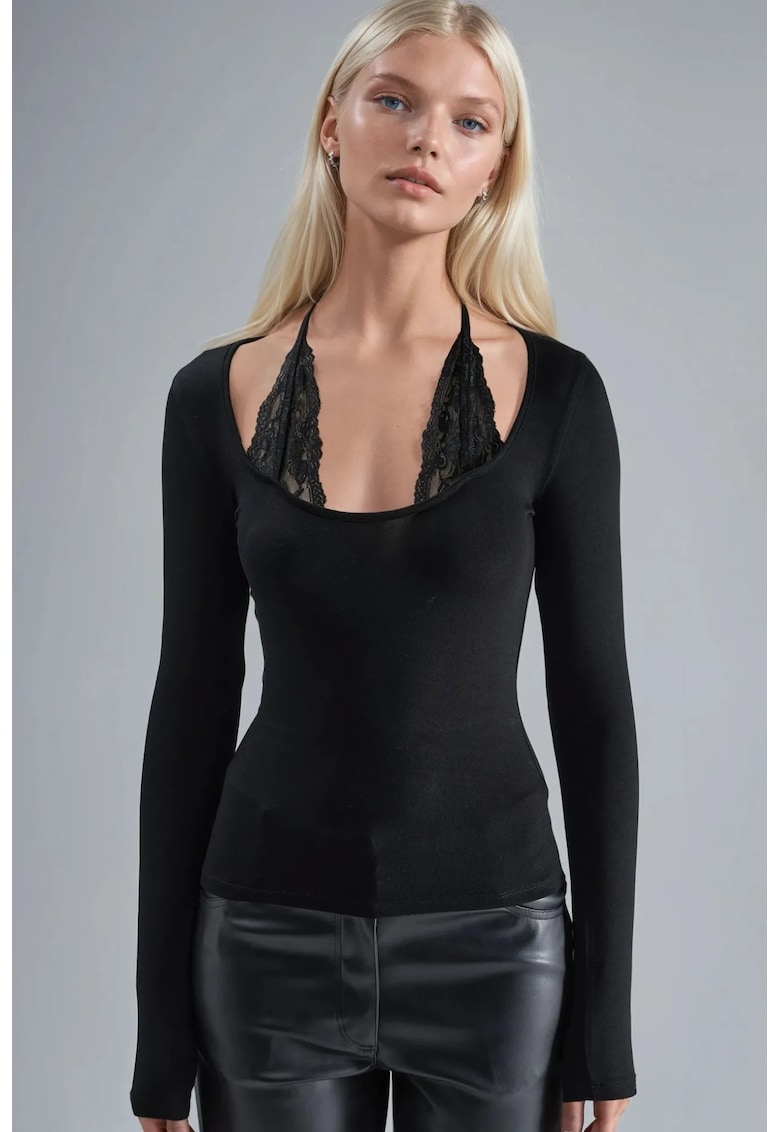 Bluza dama slim fit - viscoza/elastan - negru