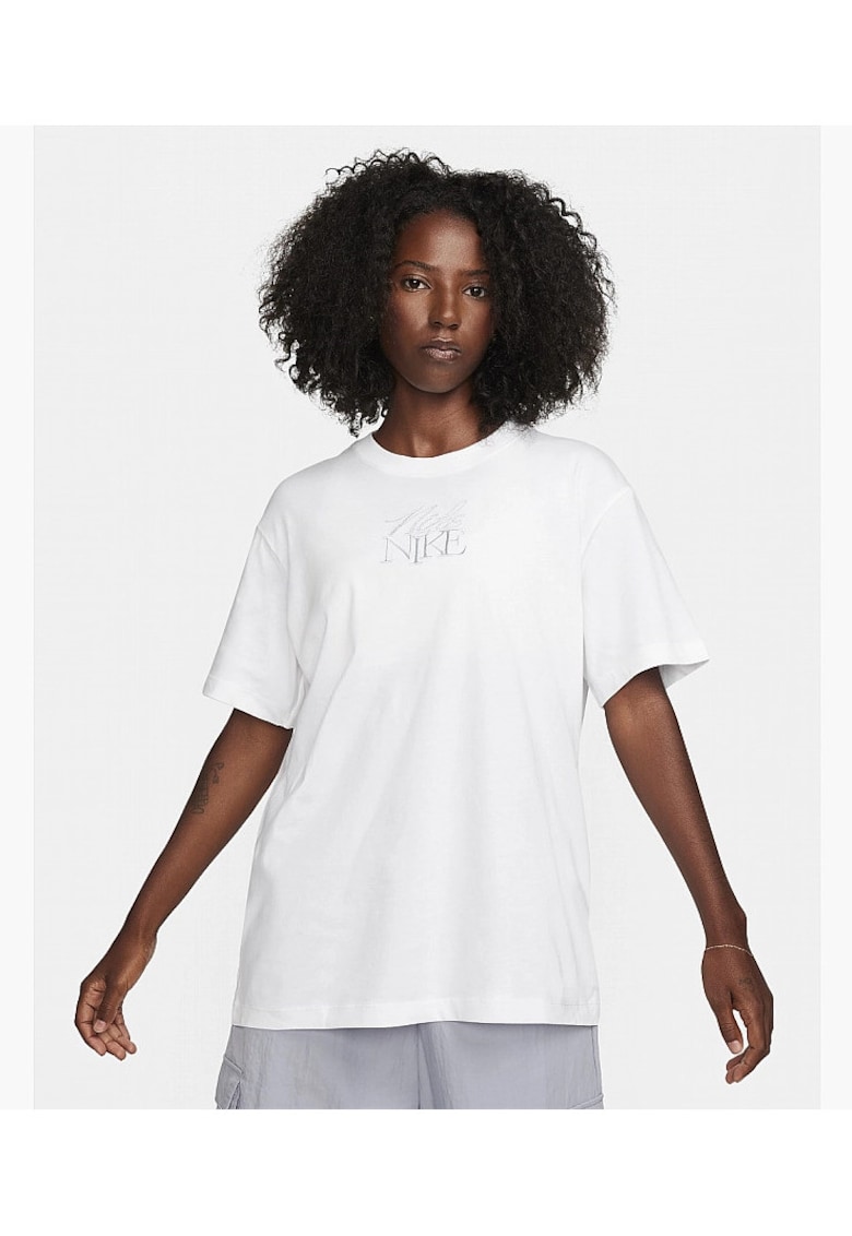 Tricou dama W NSW TEE MONOGRAM SS BF - Bumbac - Alb -