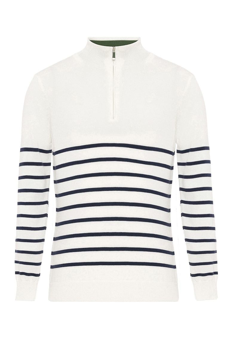 Pulover in dungi cu fenta cu fermoar - Alb murdar/Bleumarin