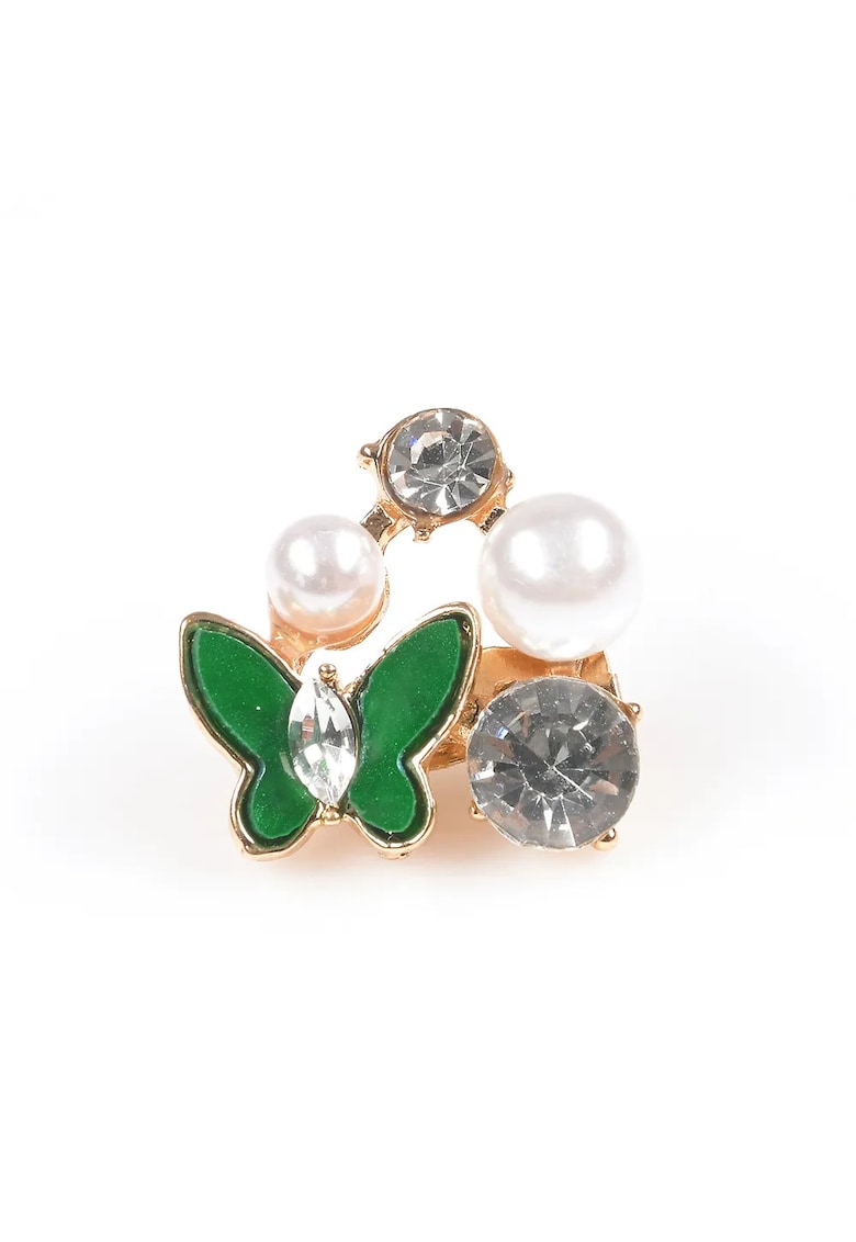 Brosa martisor fluture verde cu perle albe