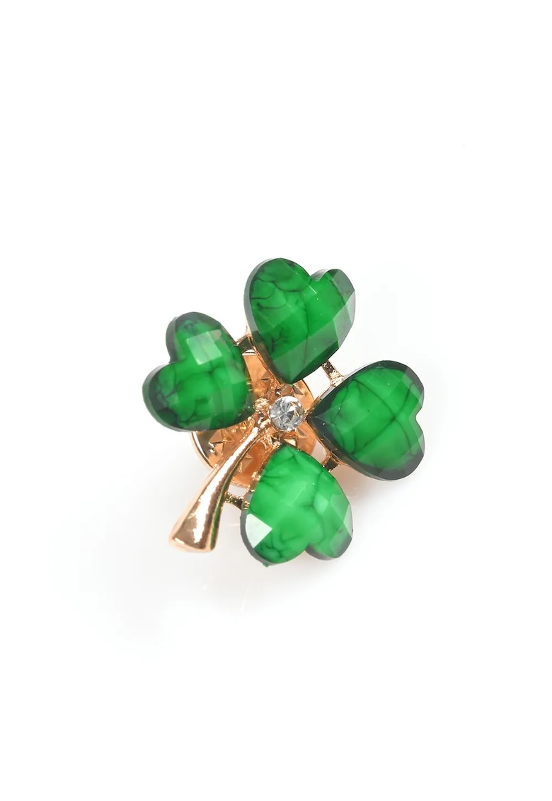 Brosa martisor trifoi cu patru foi si accente aurii