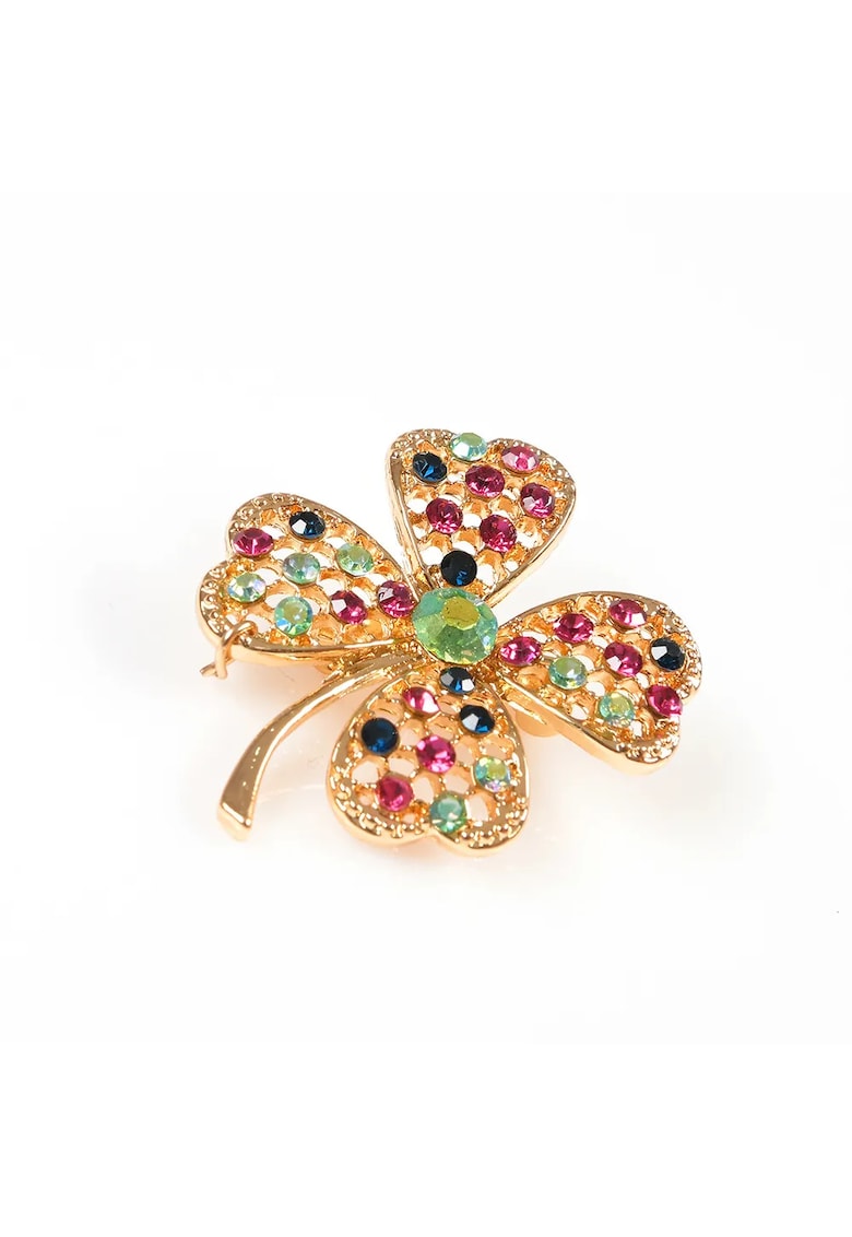 Brosa martisor trifoi cu patru foi decorat cu pietre colorate