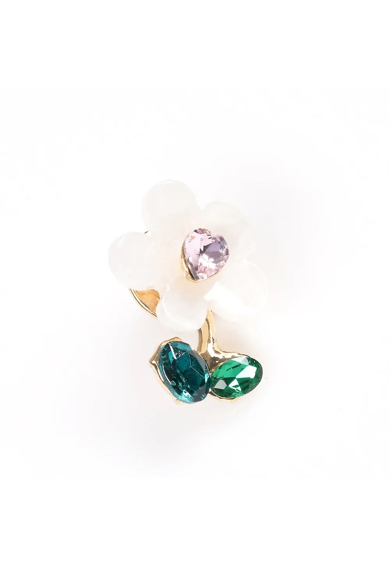 Brosa martisor floare alba cu inima roz