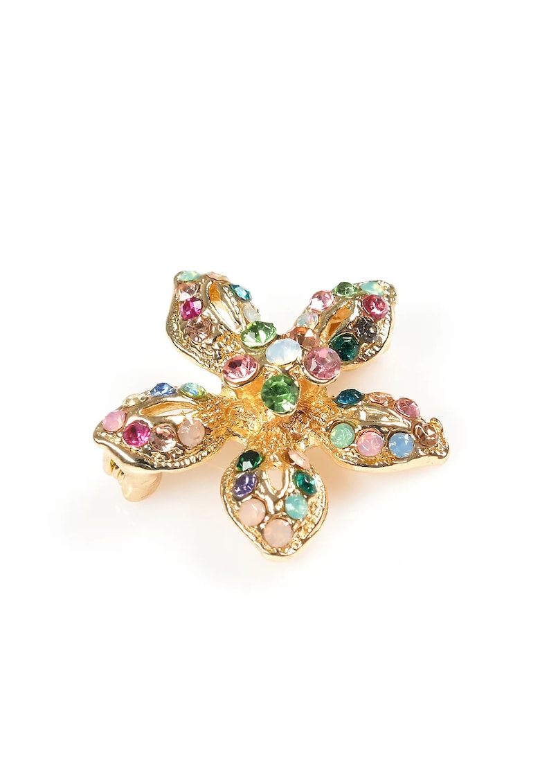 Brosa martisor floare aurie cu pietre multicolore