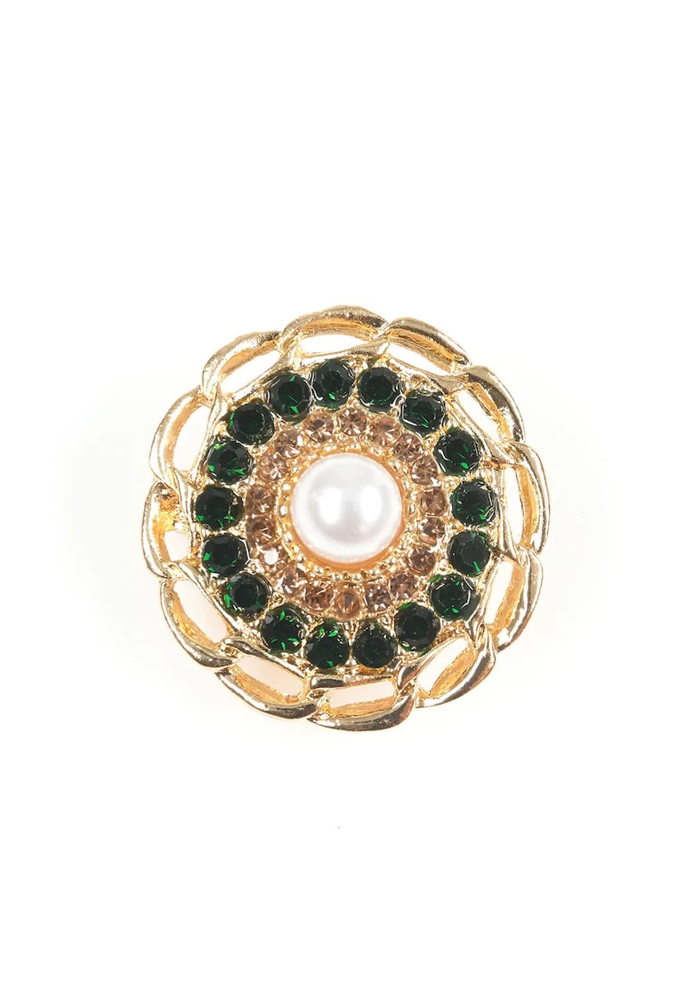Brosa martisor floare eleganta cu perla si pietre verzi