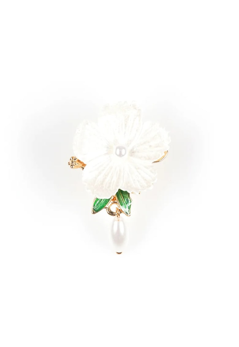 Brosa martisor floare alba cu perla