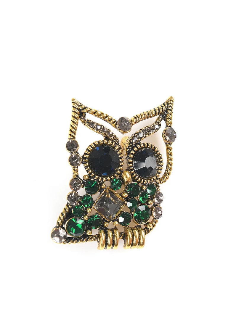 Brosa martisor bufnita aurie cu pietre acrilice