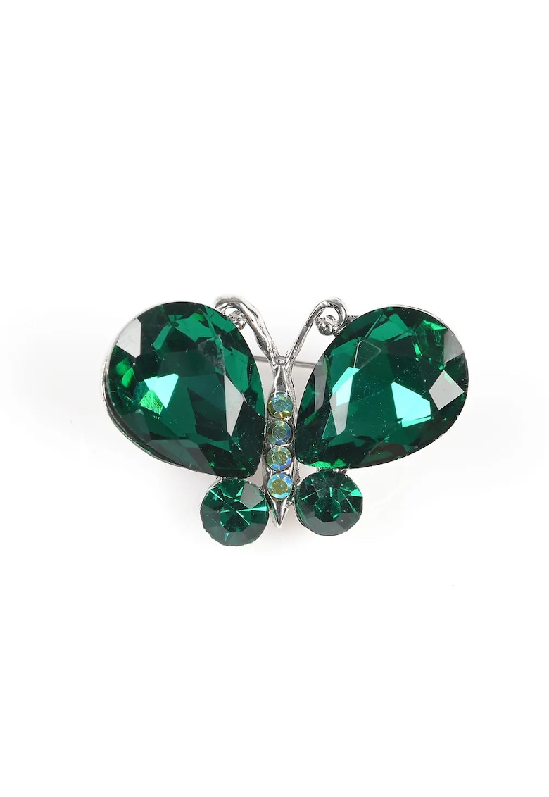 Brosa martisor fluture cu pietre verzi si accente argintii