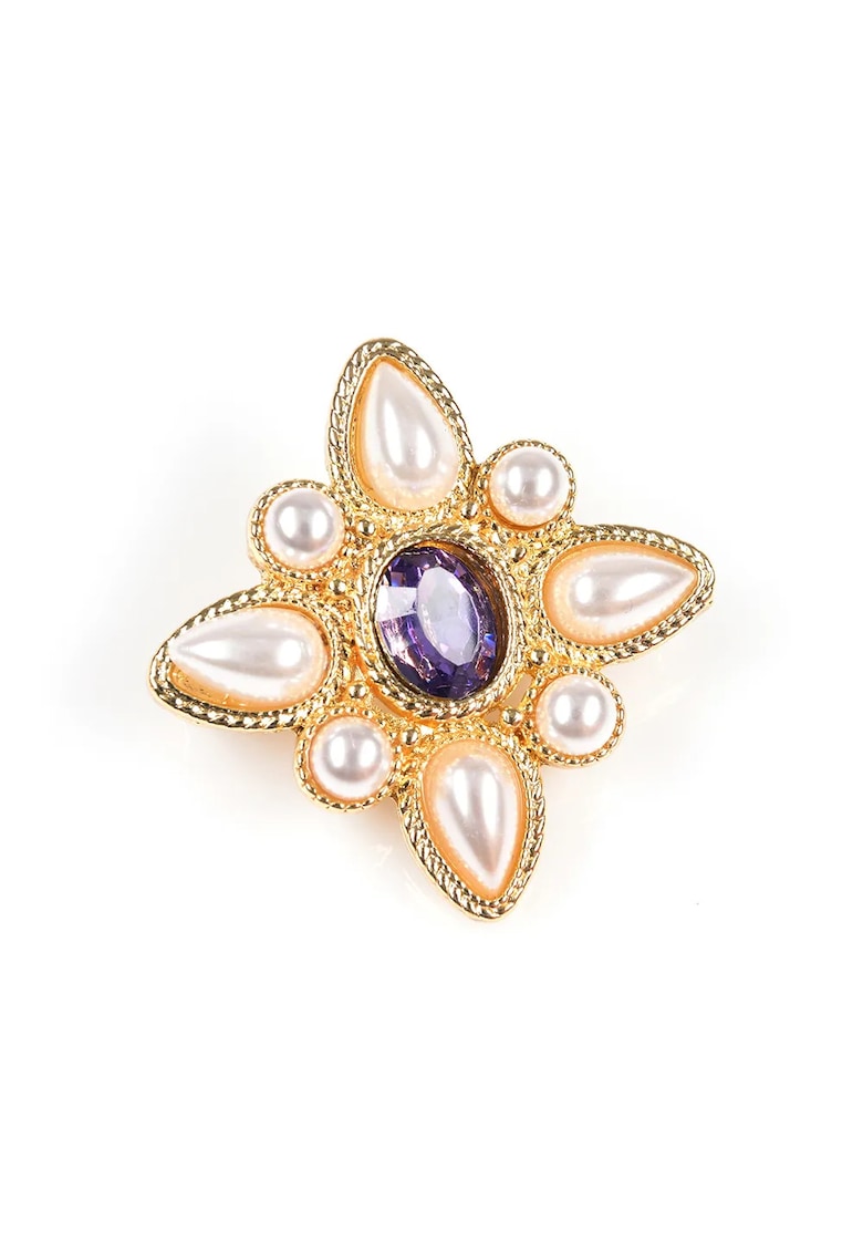 Brosa martisor cu perle albe si piatra mov