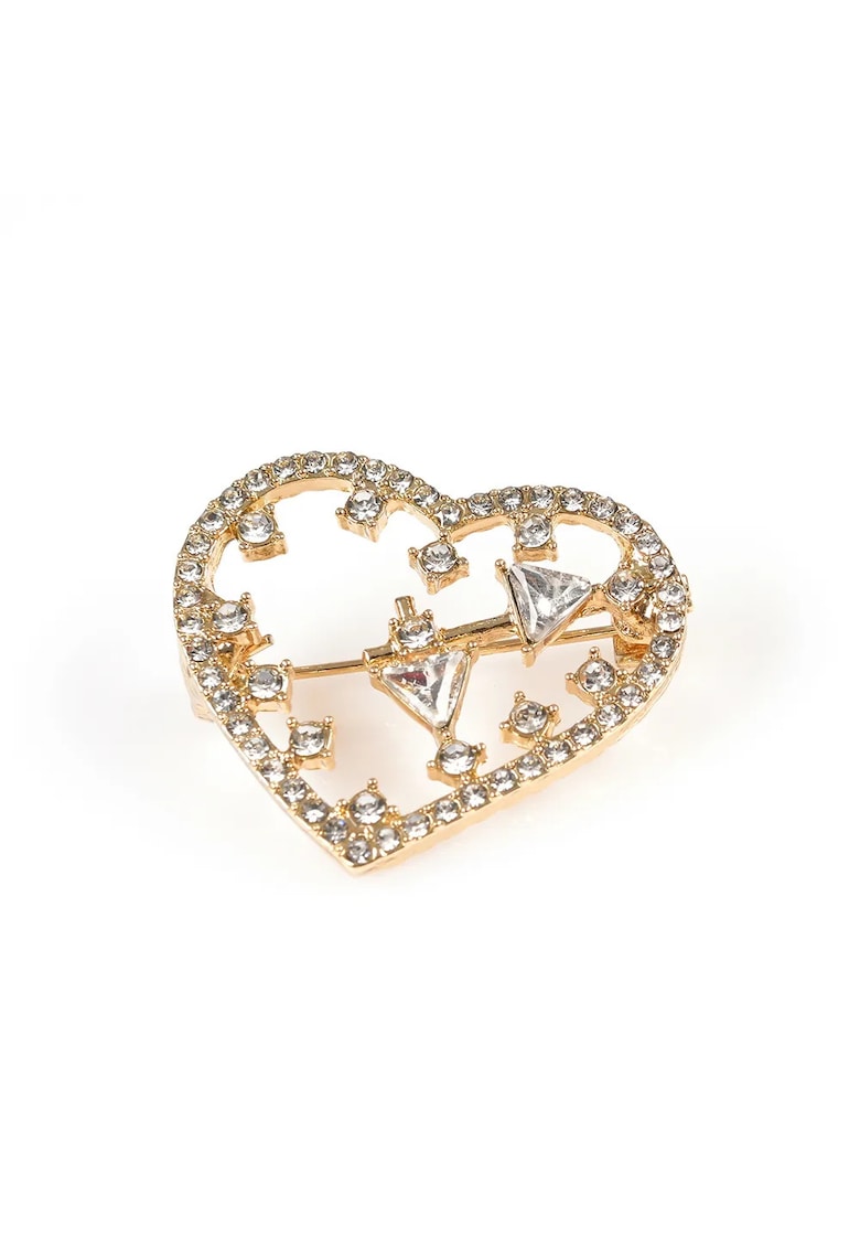 Brosa martisor inima aurie cu pietre acrilice