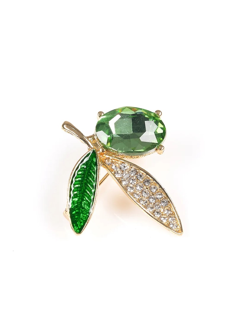 Brosa martisor frunza cu piatra verde