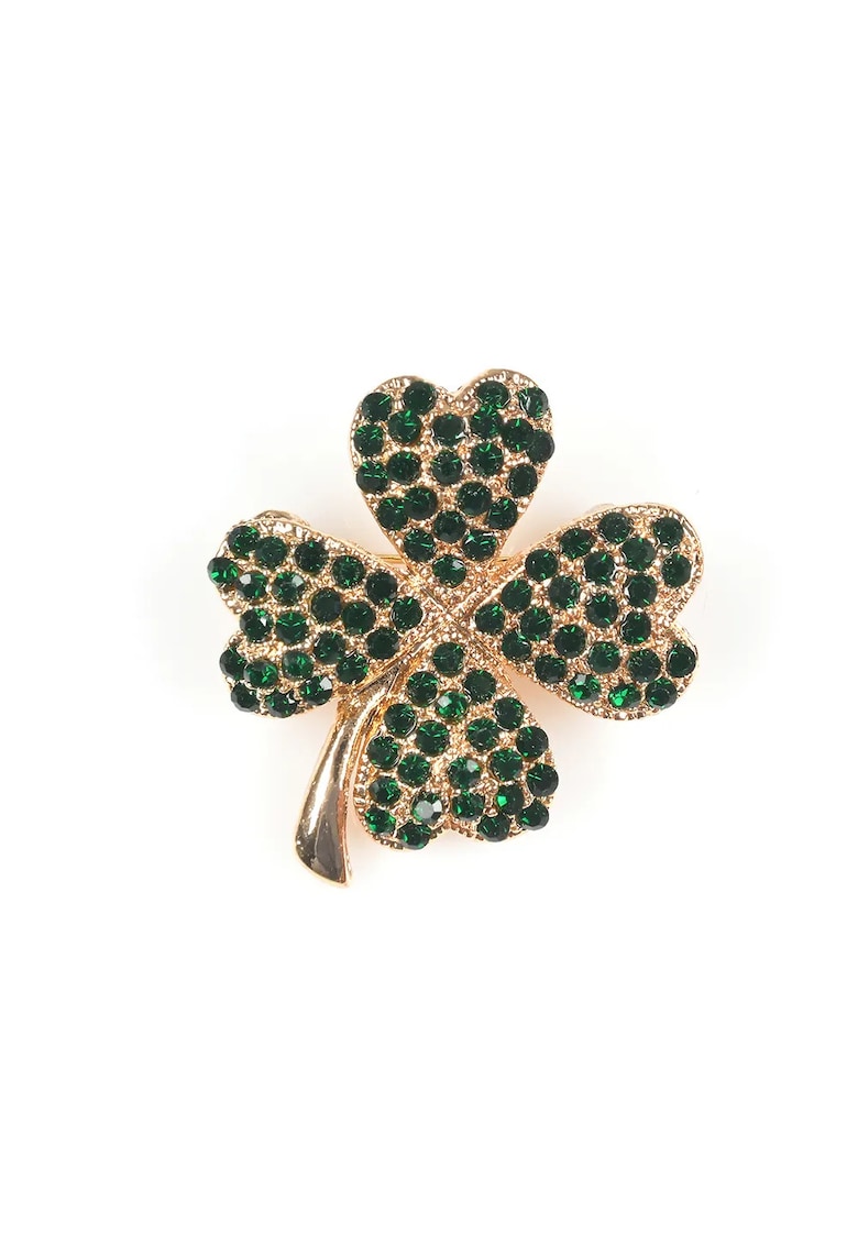 Brosa martisor trifoi norocos decorat cu pietre verzi