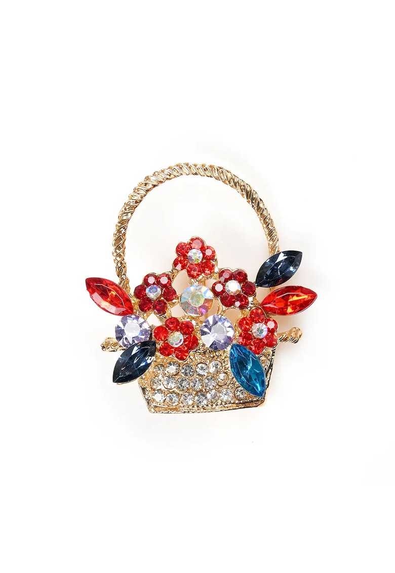 Brosa martisor cos cu flori in nuante de rosu