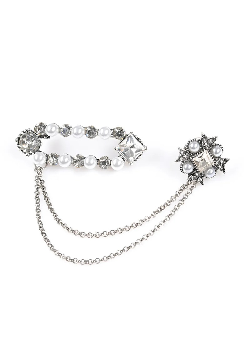 Brosa martisor dublu tip ac de siguranta cu perle si pietre