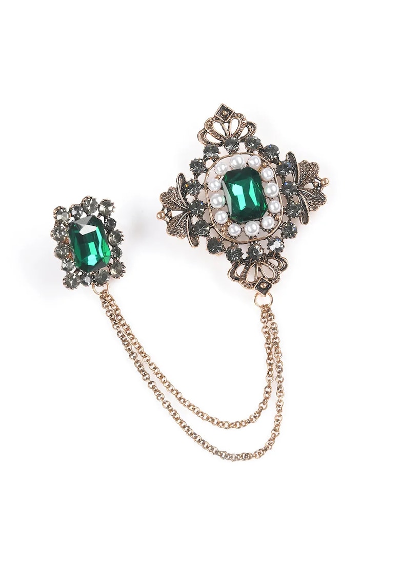 Brosa martisor vintage cu pietre verzi si perle