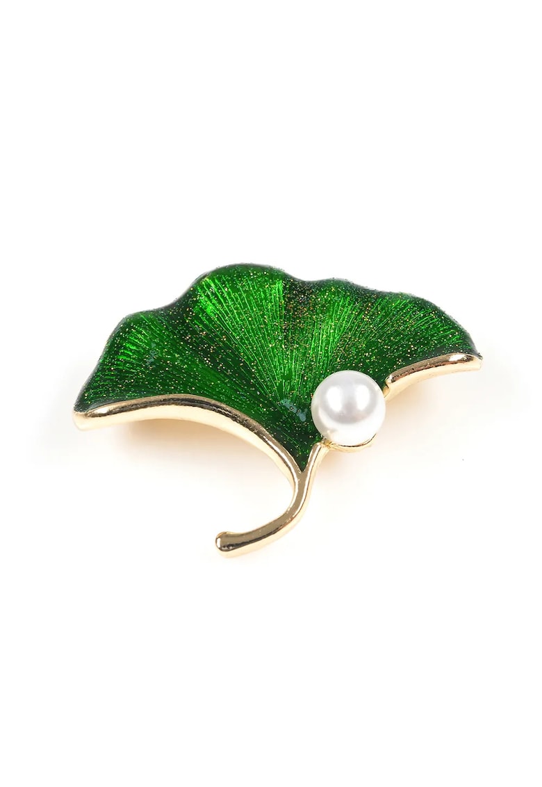 Brosa martisor frunza verde cu perla alba