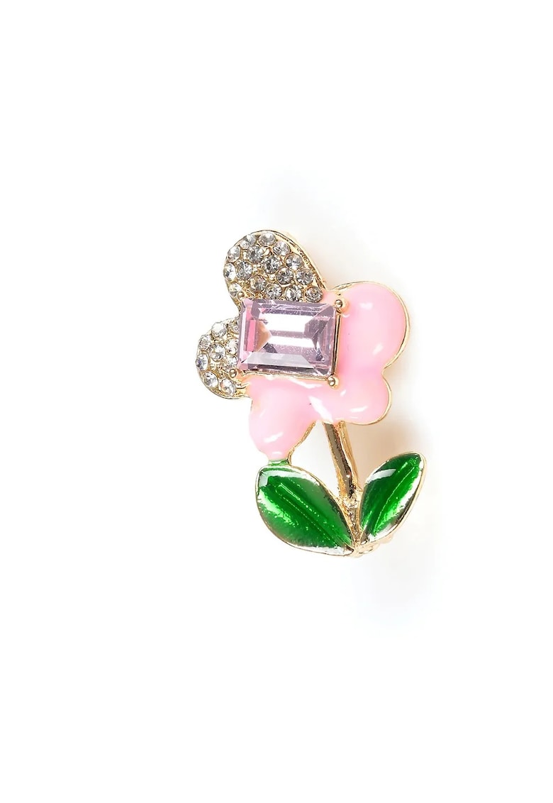 Brosa martisor floare roz cu frunze verzi