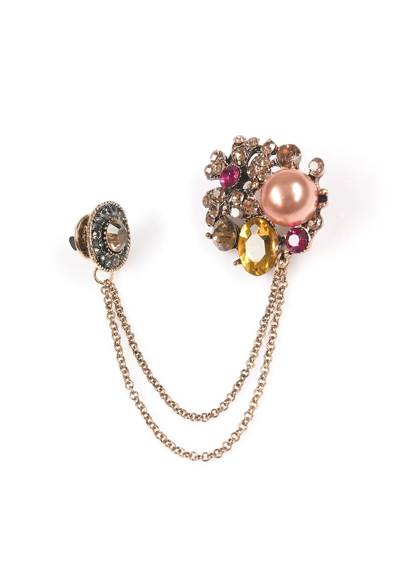 Brosa martisor dublu cu lant decorativ si pietre