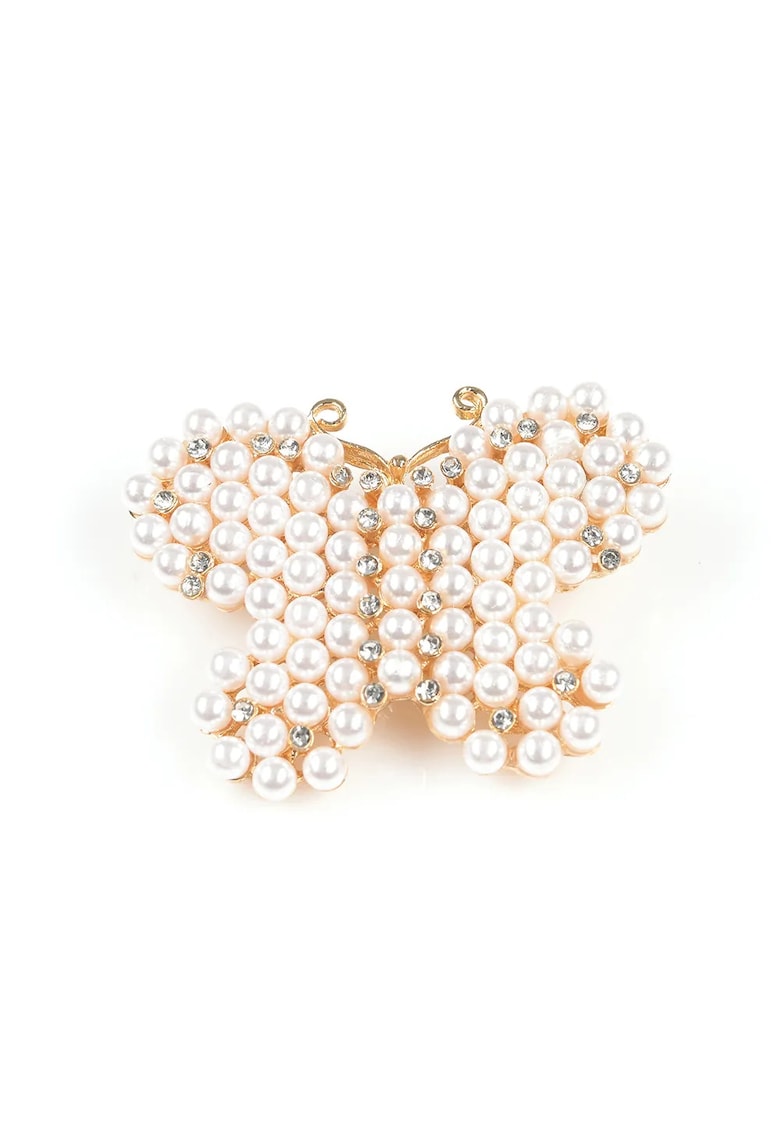 Brosa martisor fluture auriu cu perle albe