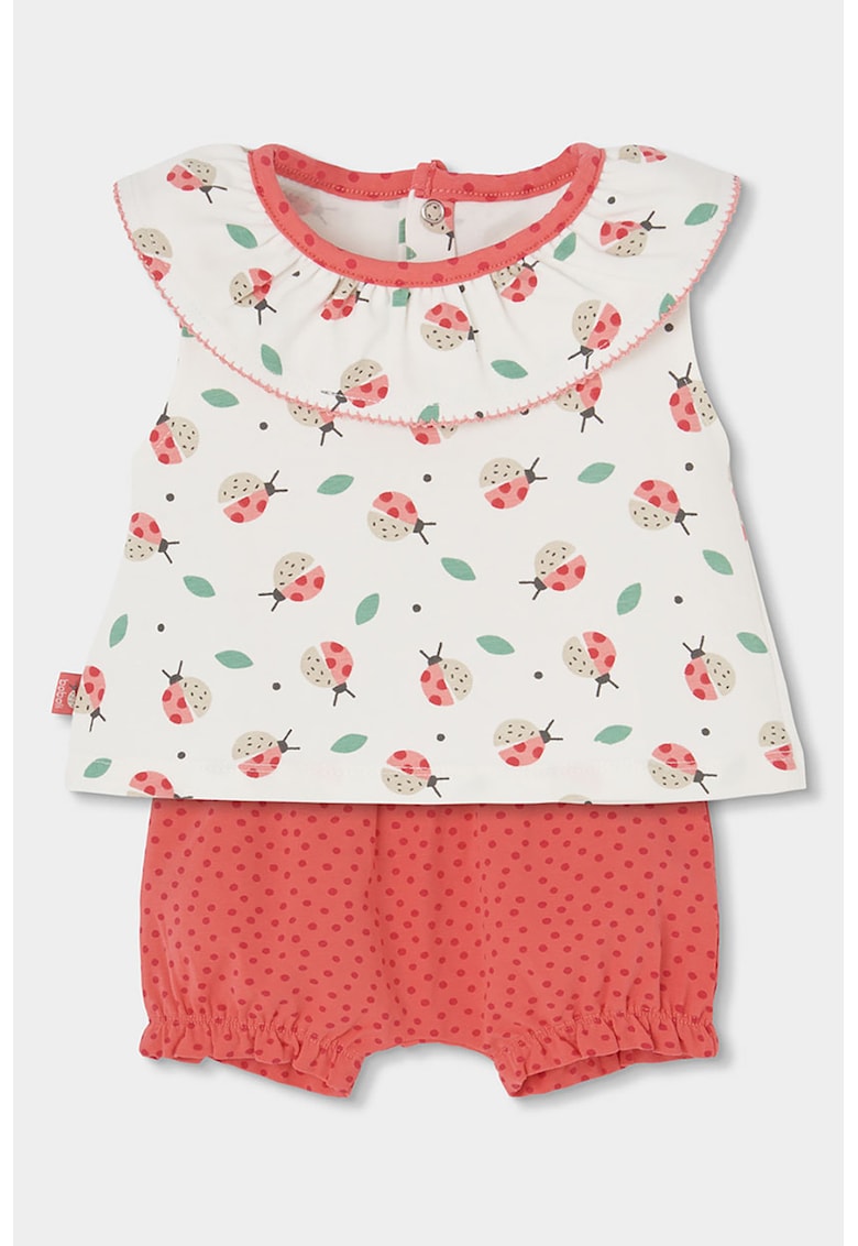 Set de tricou si pantaloni scurti cu imprimeu - Rosu/Alb