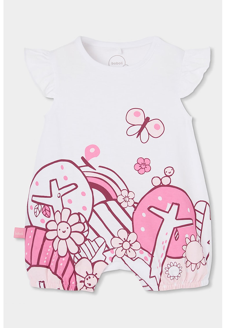 Salopeta din bumbac cu imprimeu grafic - Alb/Roz