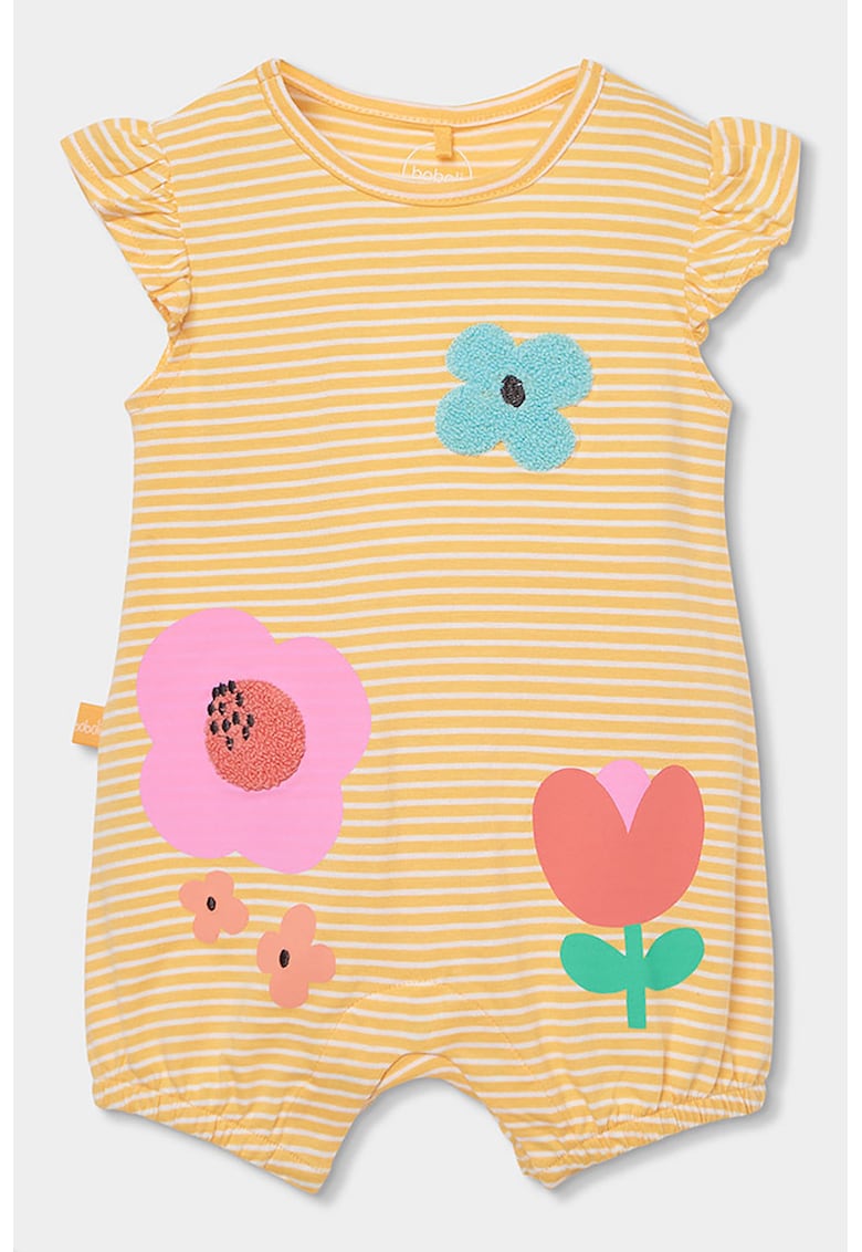 Salopeta cu model in dungi si detalii cu model floral - Alb/Galben