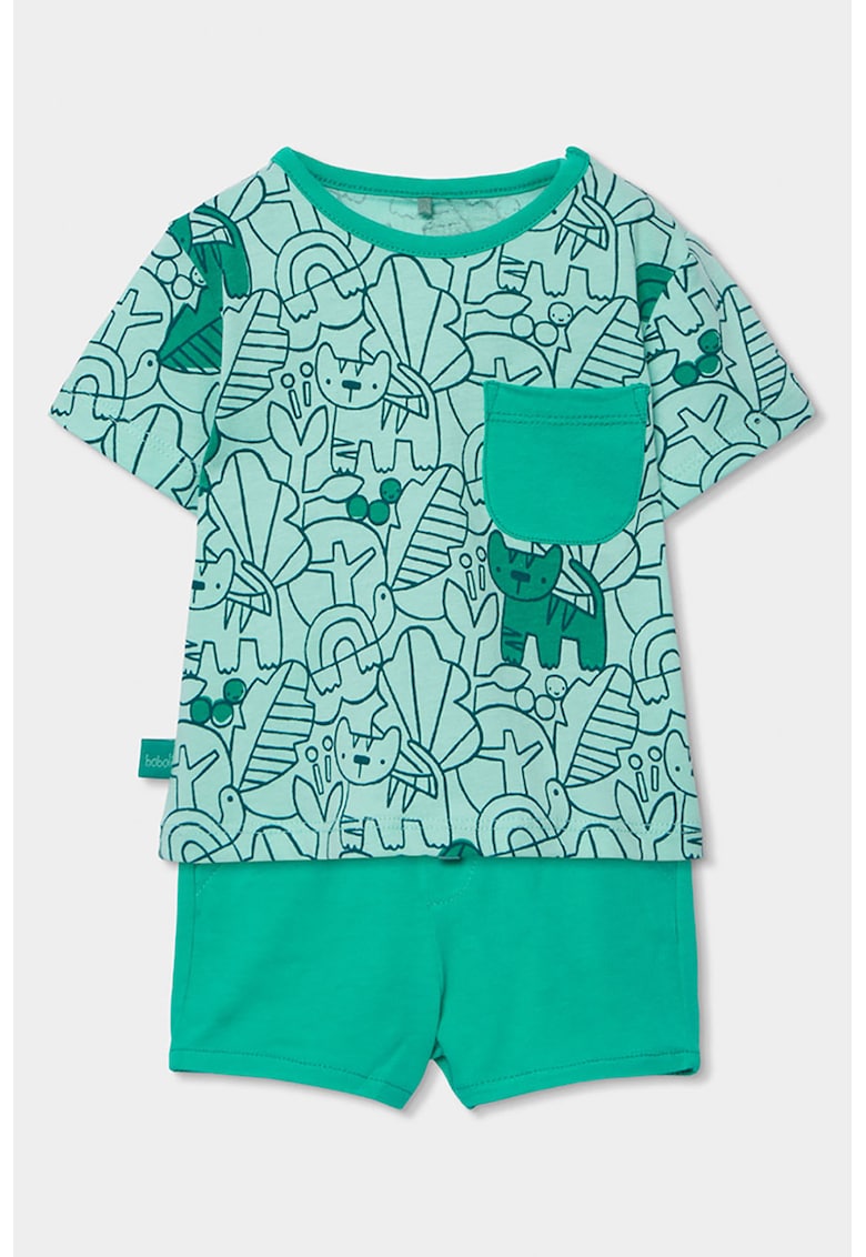 Set de tricou cu model si pantaloni scurti cu model uni - 2 piese - Verde