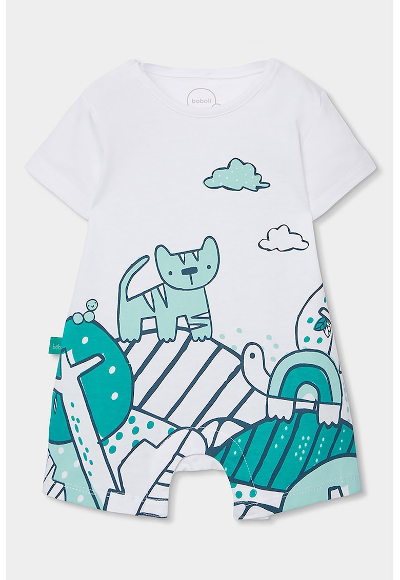 Salopeta cu maneci scurte si imprimeu grafic - Alb/Verde