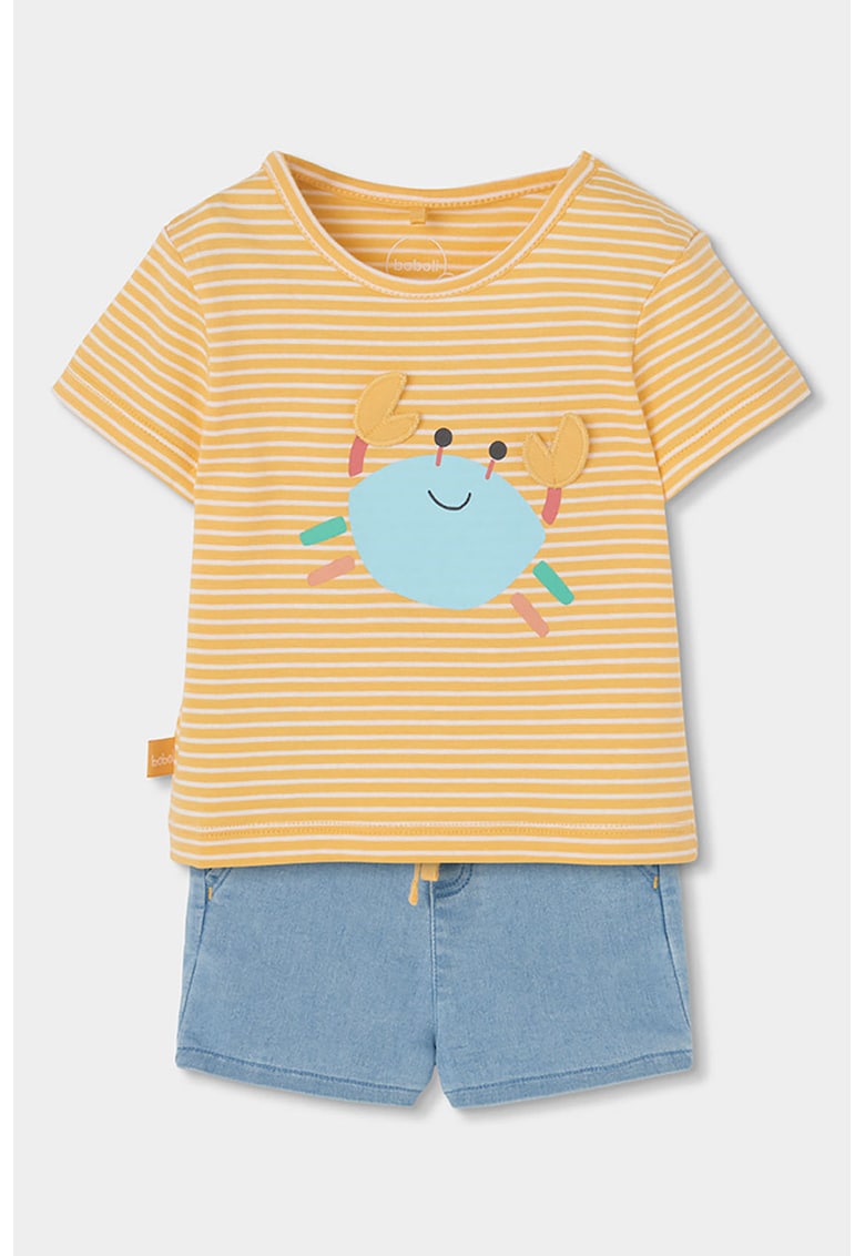 Set de tricou cu imprimeu si pantaloni scurti - 2 piese - Albastru lavanda/Portocaliu pal