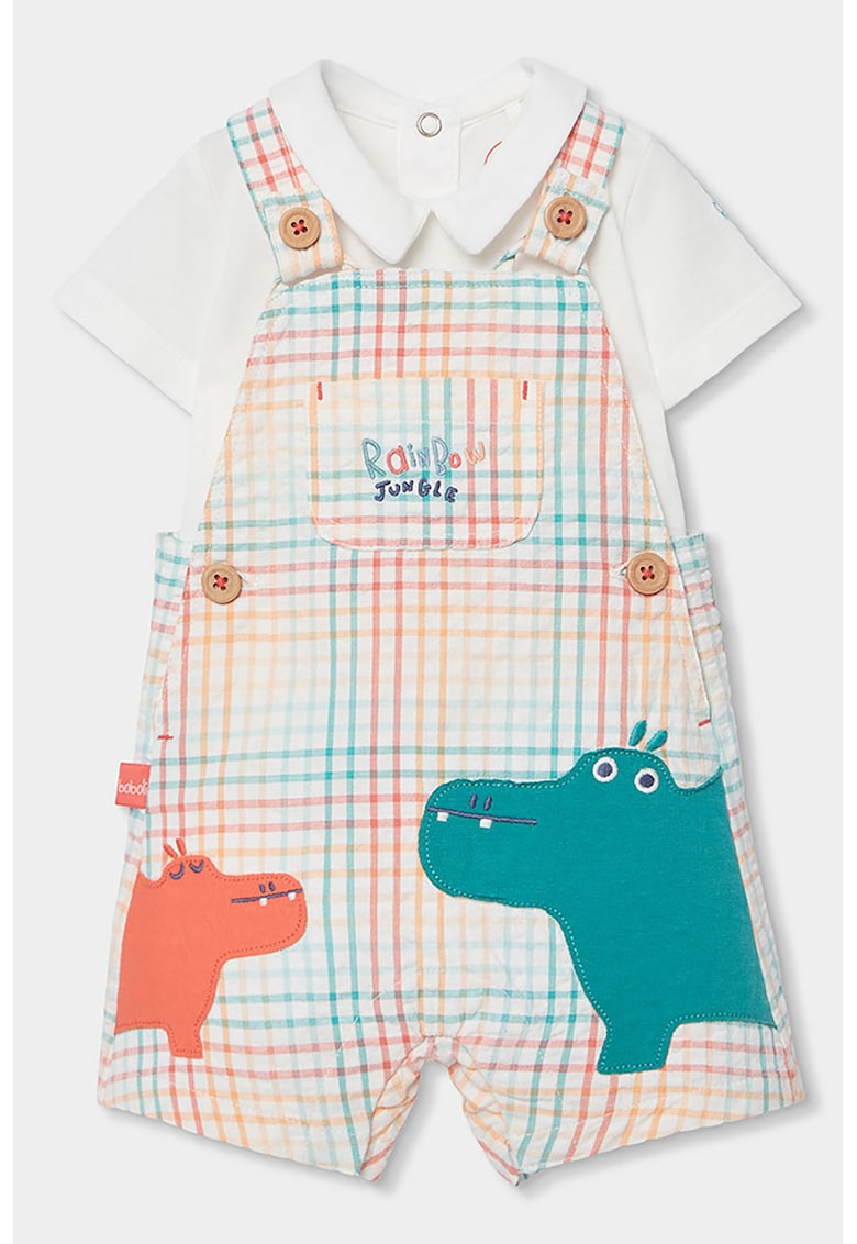 Set de body si salopeta cu imprimeu - 2 piese - Rosu/Alb/Albastru