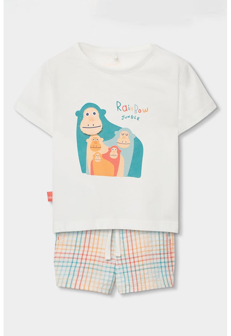 Set de tricou si pantaloni scurti din bumbac cu imprimeu - 2 piese - Rosu/Alb/Albastru