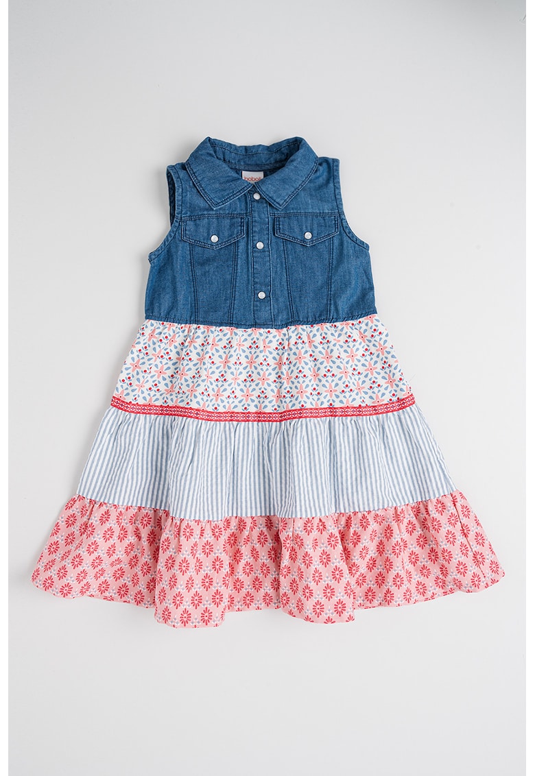 Rochie cu croiala in A si modele multiple - Alb/Albastru inchis/Roz pastel