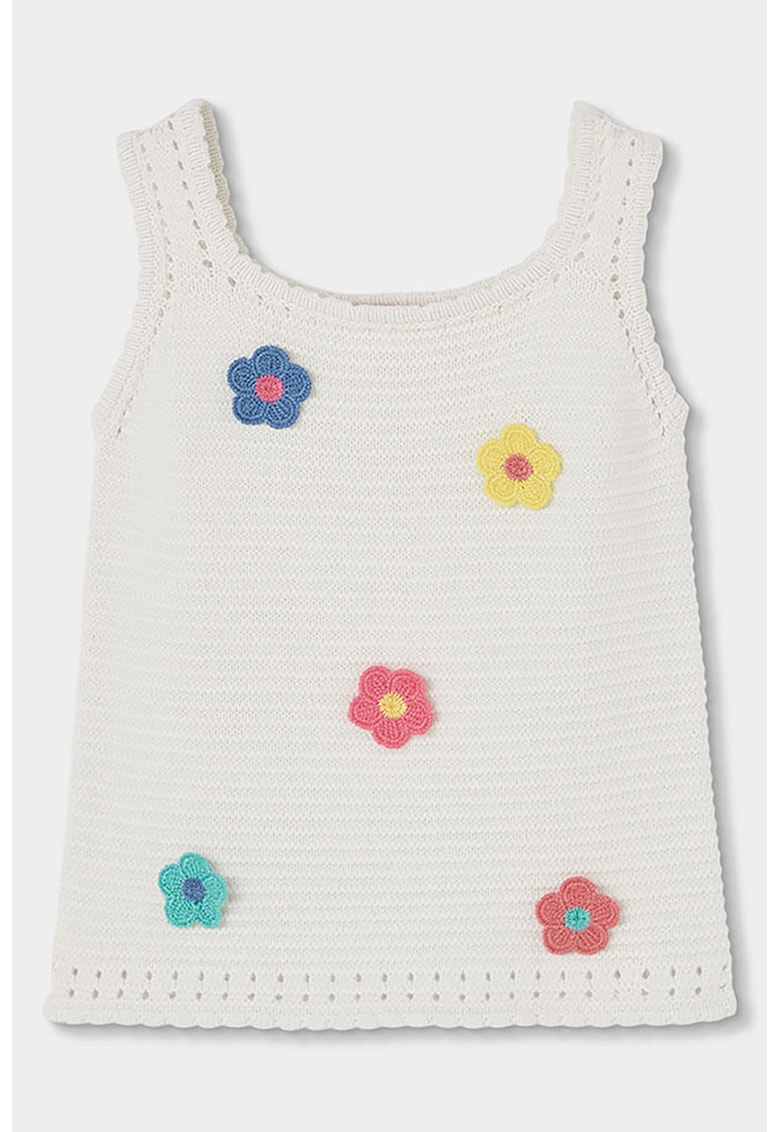 Top tricotat cu broderii florale - Alb murdar