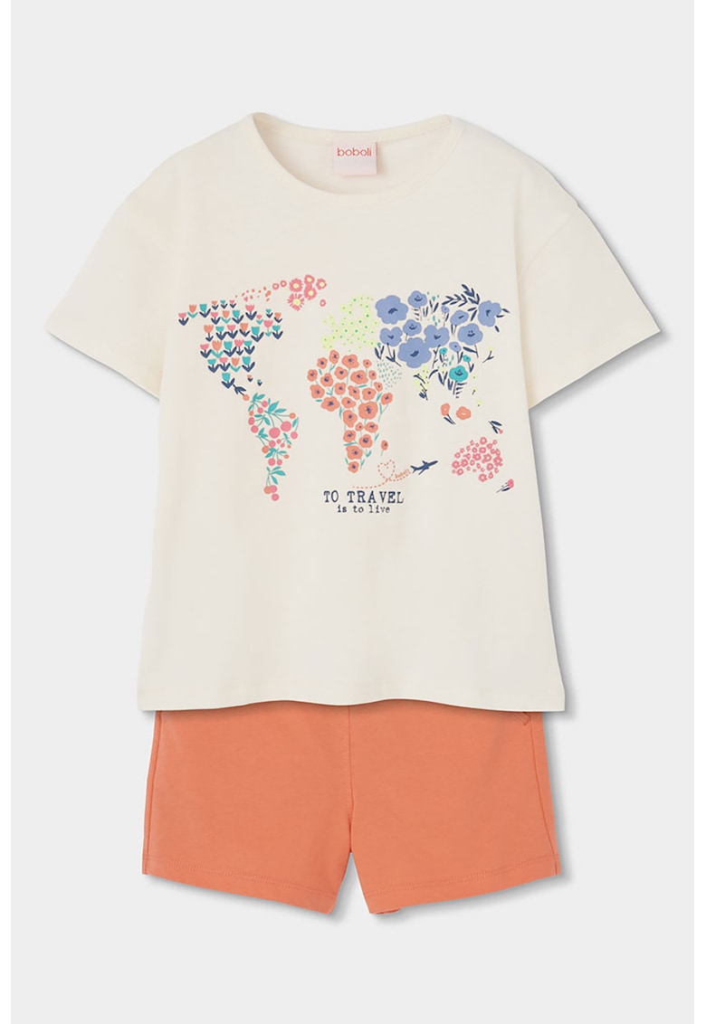 Trening scurt din bumbac cu imprimeu - Portocaliu/Crem