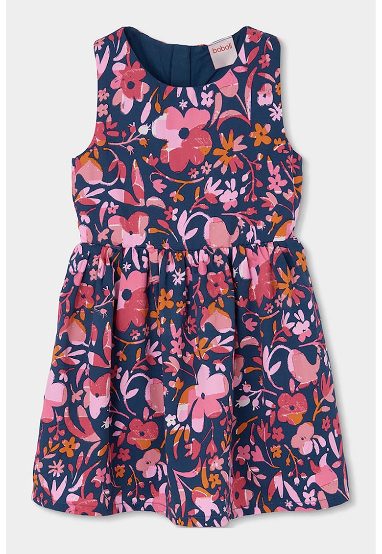 Rochie evazata fara maneci - Portocaliu/Albastru inchis/Roz