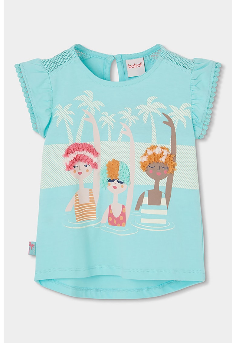 Tricou asimetric cu aplicatie 3D - Turcoaz