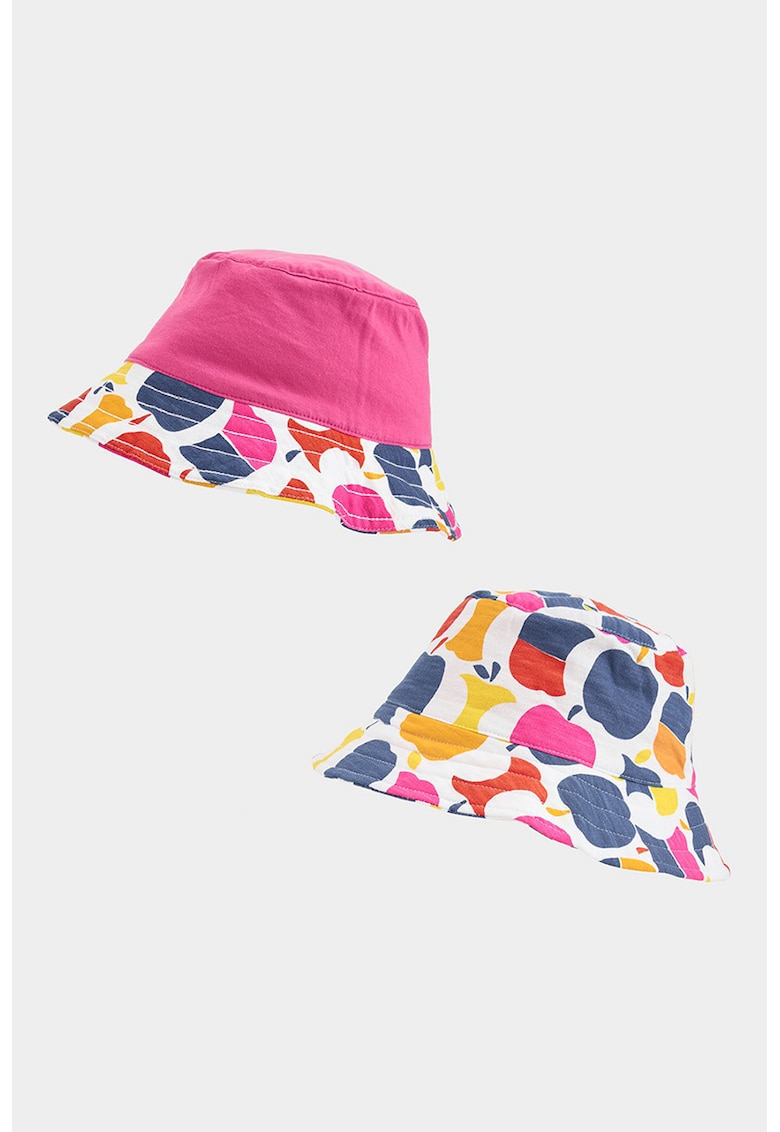 Palarie bucket din bumbac cu model reversibil - Alb/Roz/Albastru