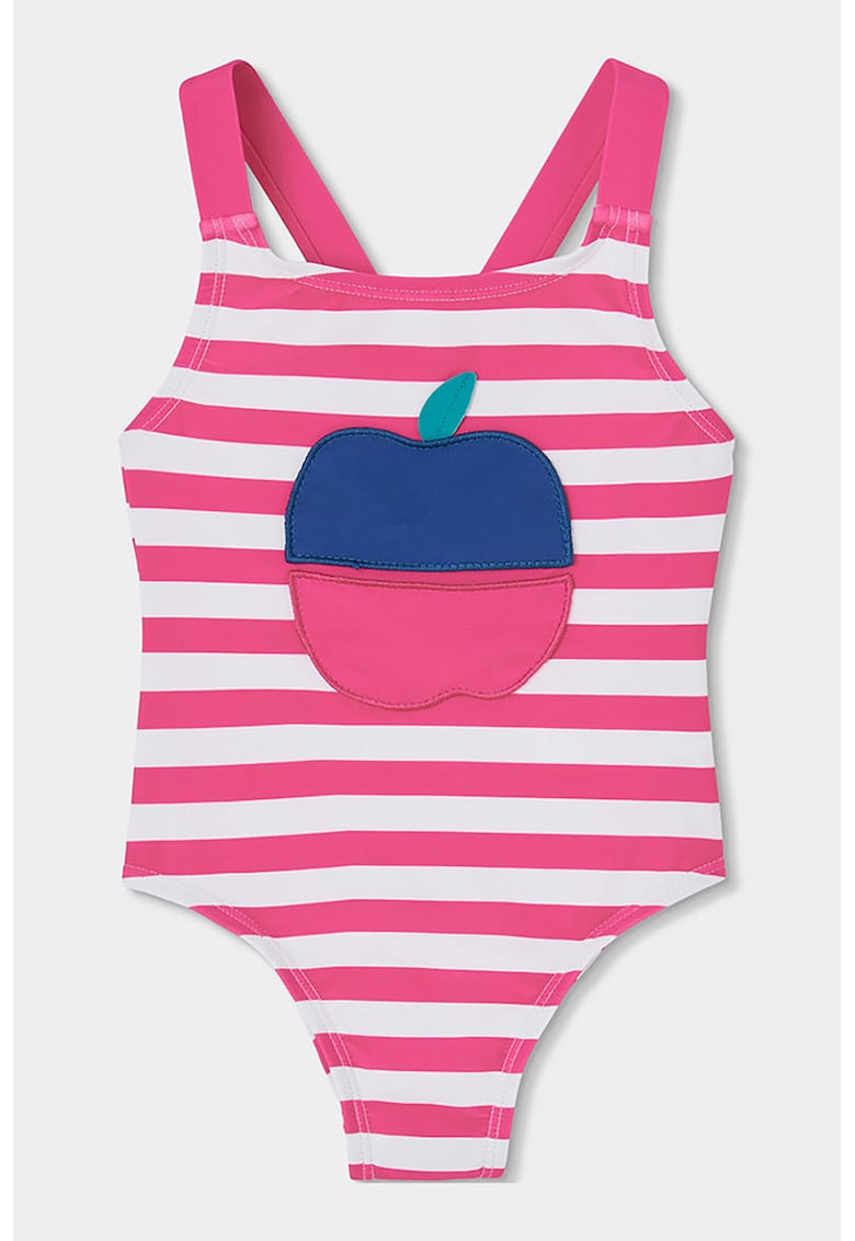 Costum de baie intreg cu bretele incrucisate - Alb/Roz