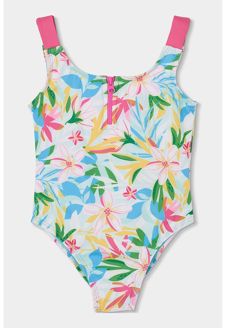 Costum de baie intreg cu imprimeu si fenta cu fermoar - Multicolor