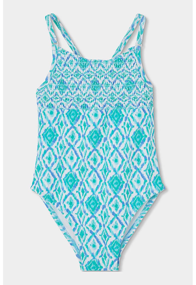 Costum de baie intreg cu imprimeu si insertie elastica - Alb/Albastru