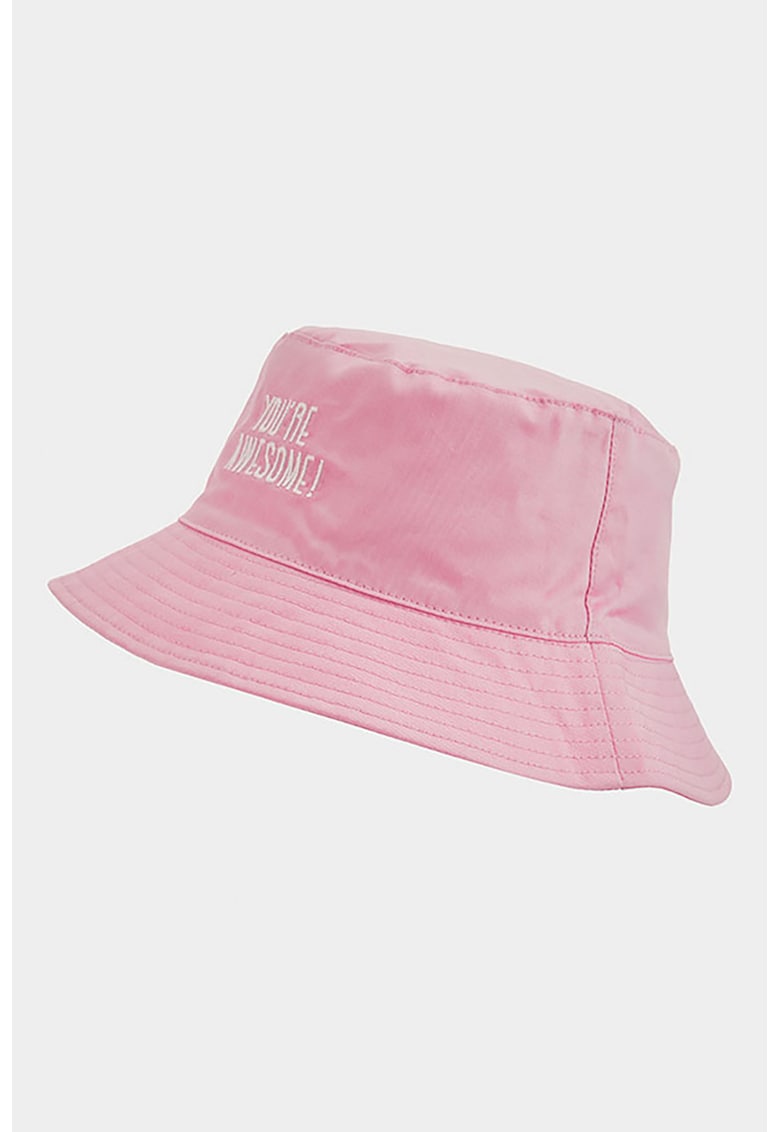 Palarie bucket cu broderie text - Roz