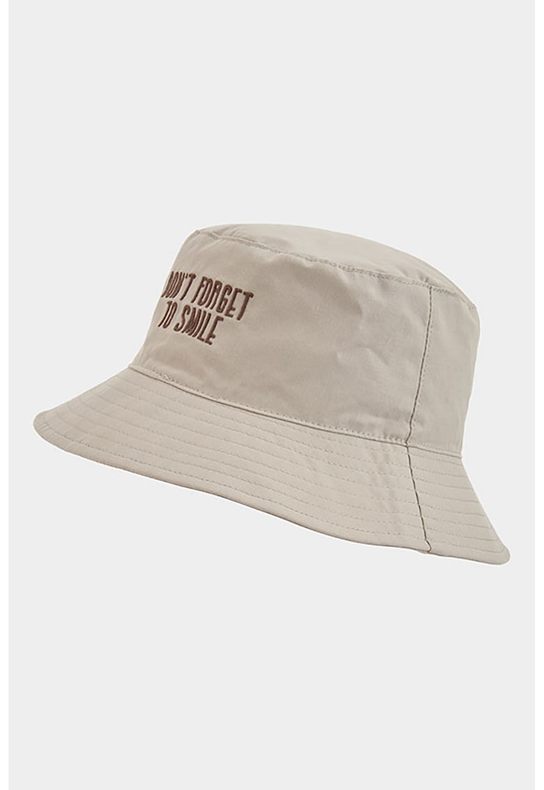 Palarie bucket cu broderie text - Maro taupe