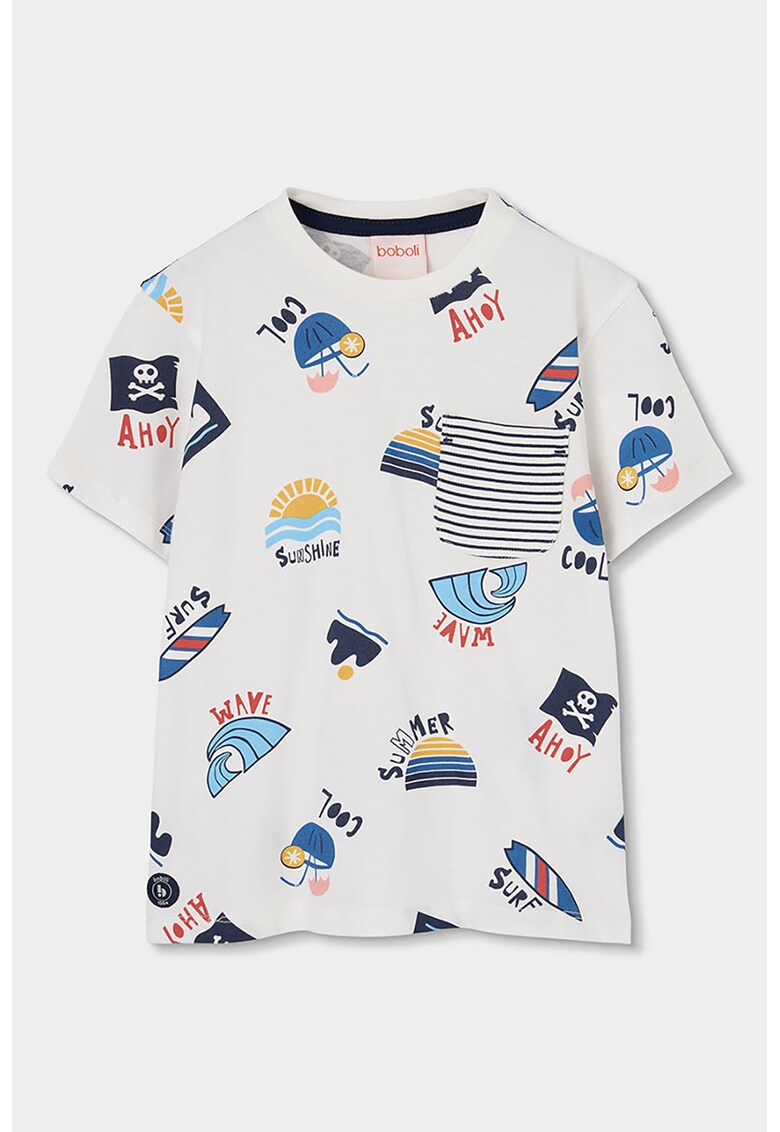 Tricou cu imprimeu si buzunar pe piept - Alb