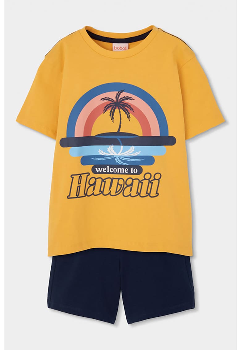 Set de tricou si pantaloni scurti cu talie ajustabila - 2 piese - Galben sofran/Bleumarin