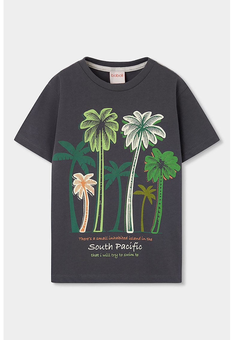 Tricou din bumbac cu imprimeu cu palmier - Verde/Gri inchis